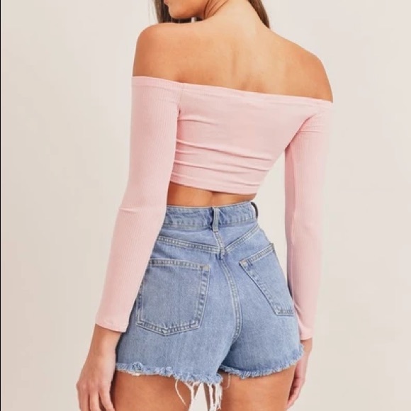 “ANGELA” DRAWSTRING OFF THE SHOULDER CROP TOP - Picture 2 of 5